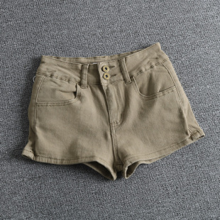 欧美复古性感弹力紧身提臀丰胯低腰双扣牛仔短裤女热裤