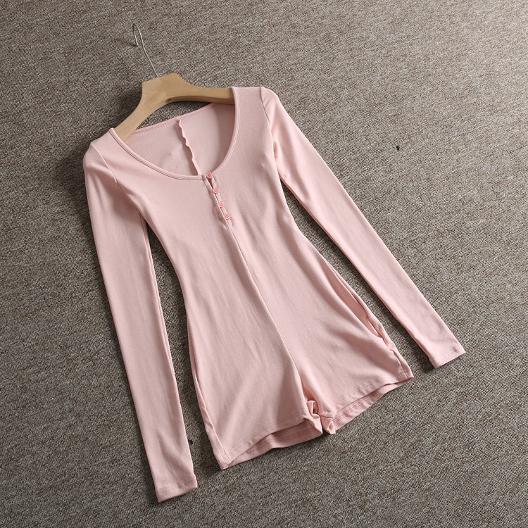 ins辣妹纽扣低圆领修身性感短裤长袖连体衣女瑜伽健身服,女装/女士精品,连体衣/裤,淘宝优惠券,粉丝福利购,淘宝优惠卷