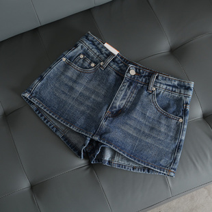 欧美风复古简洁显瘦百搭性感低腰牛仔短裤 女显腿长裙裤