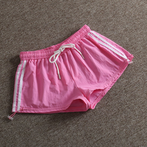 美式复古辣妹侧边拼色性感抽绳松紧腰运动健身速干短裤女沙滩热裤