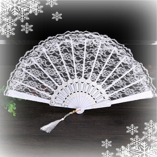10把包邮单面咏春蕾丝7寸扇子儿童红色白黑紫舞蹈跳舞道具小折扇