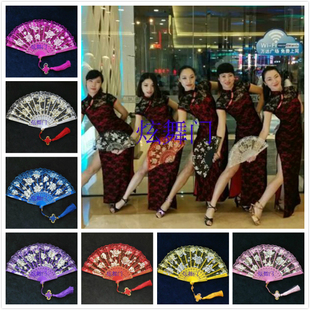 10把包邮咏春扇7寸玫瑰单面蕾丝舞蹈扇子红色白绿色黑紫女小折扇