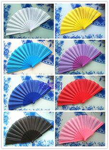 10把包邮儿童舞蹈单面咏春7寸塑料折扇子大红色黄绿蓝黑白色布扇