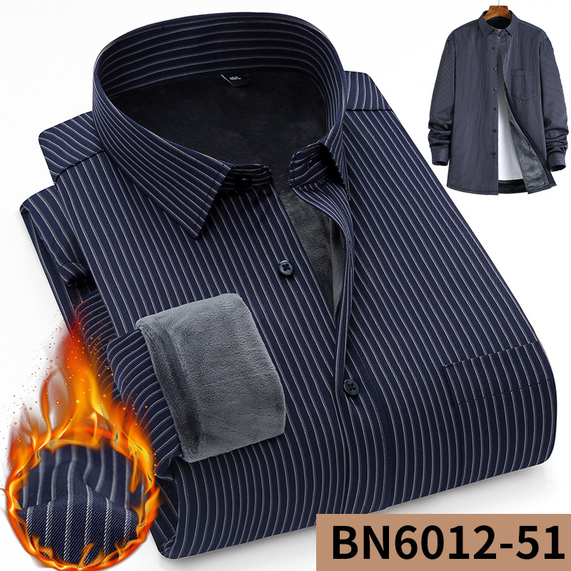 Winter men's thick long sleeved shirt business striped warm