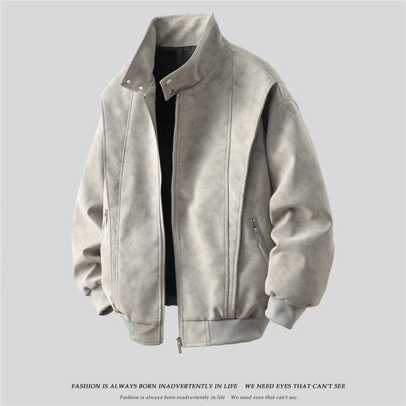 夹克男女款春季美式复古休闲宽松水洗皮衣港风jacket men coat图片