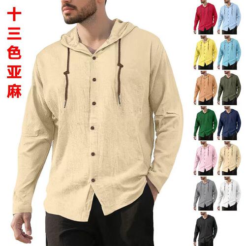 Men Lightweight Beach Long Sleeves Shirt Short Hippie Casual