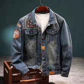 retro autumn denim for American thickened jacket men winter