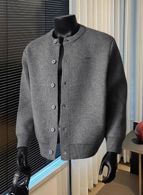 Baseball collar cardigan solid trendy men's sweater jacket