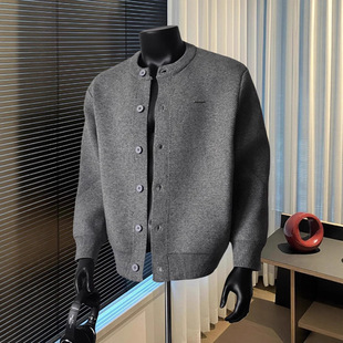 Baseball collar cardigan solid trendy men's sweater jacket