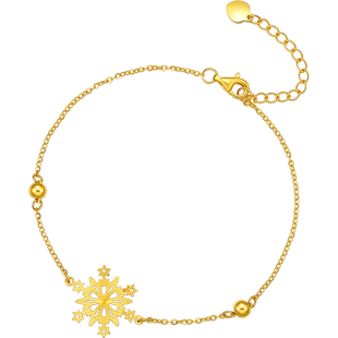 周六福黄金手链女足金硬金雪花吊坠计价5G金无极金手饰新年礼物