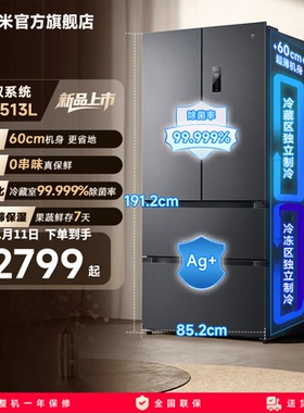 小米米家513LPro双系统冰箱法式四门60cm超薄一级变频除菌净味