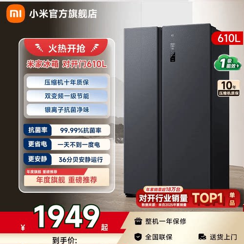 小米米家610L双开门家用冰箱一级