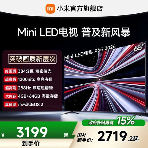 【MiniLED电视】小米REDMI电视机 X65英寸288Hz超高刷384分区