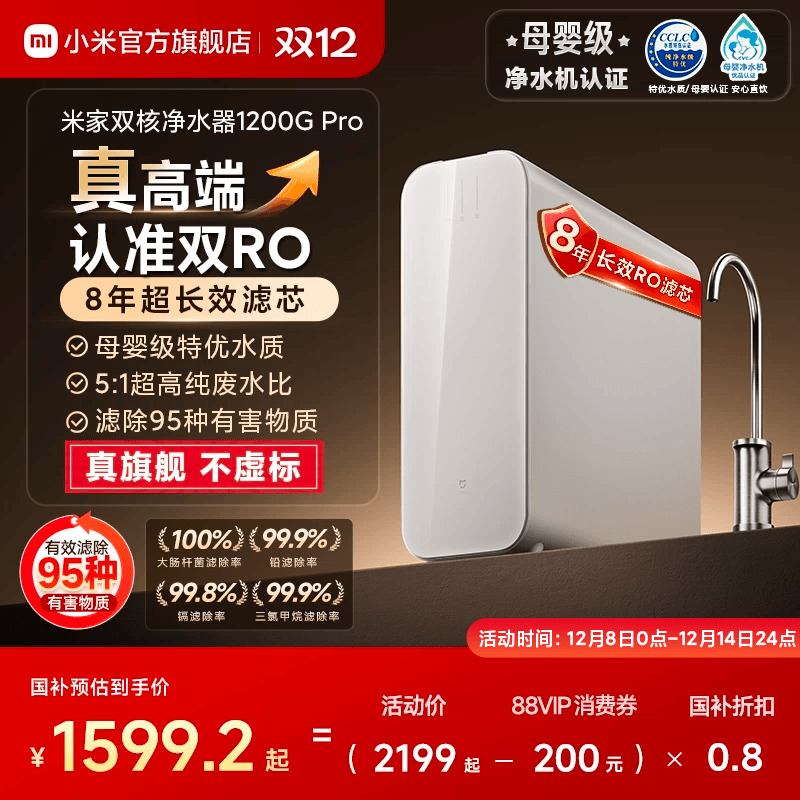 米家双核1200GPro净水器家用
