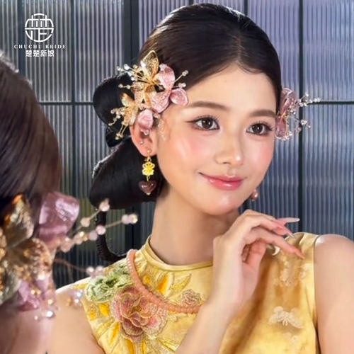 楚楚新娘中式金色掐丝花新娘头饰
