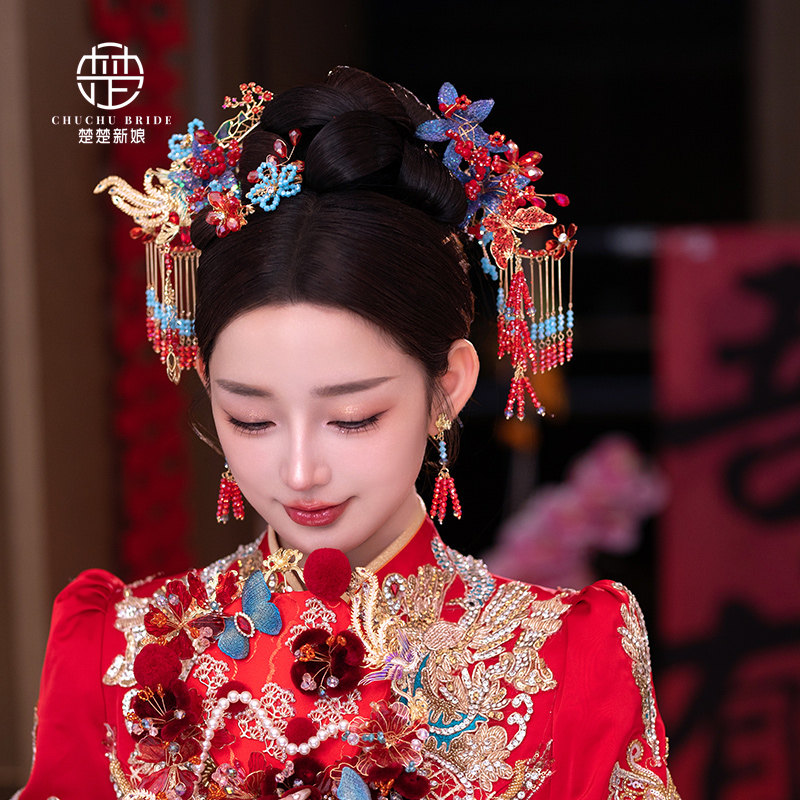 新中式秀禾头饰新款古风新娘结婚发饰流苏步瑶大气秀禾服发簪配饰