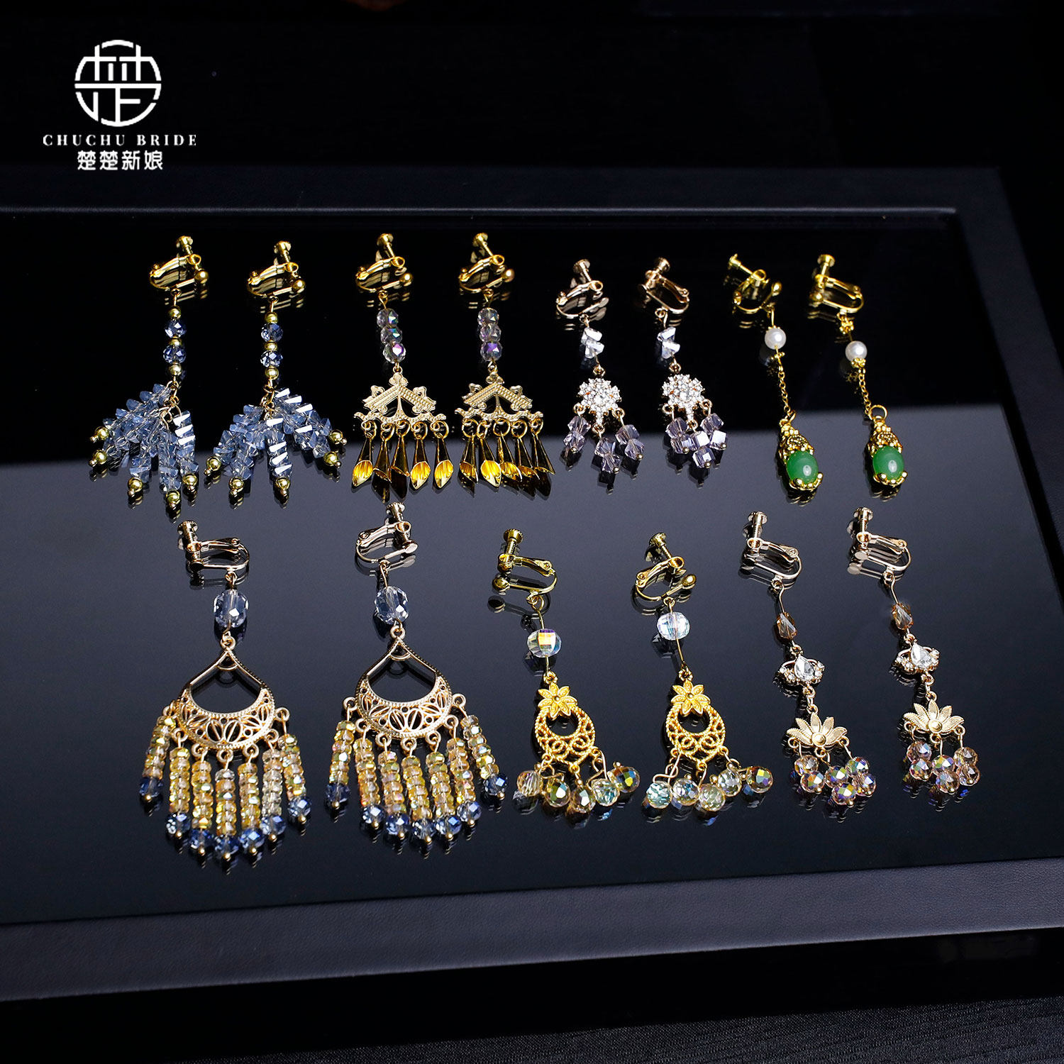 金色流苏耳夹耳环新娘头饰新中式秀禾旗袍龙凤褂配单独耳饰品古风