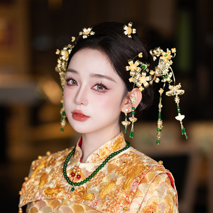 新款中式新娘结婚头饰分体古装小花发钗唯美秀禾服龙凤褂造型配饰