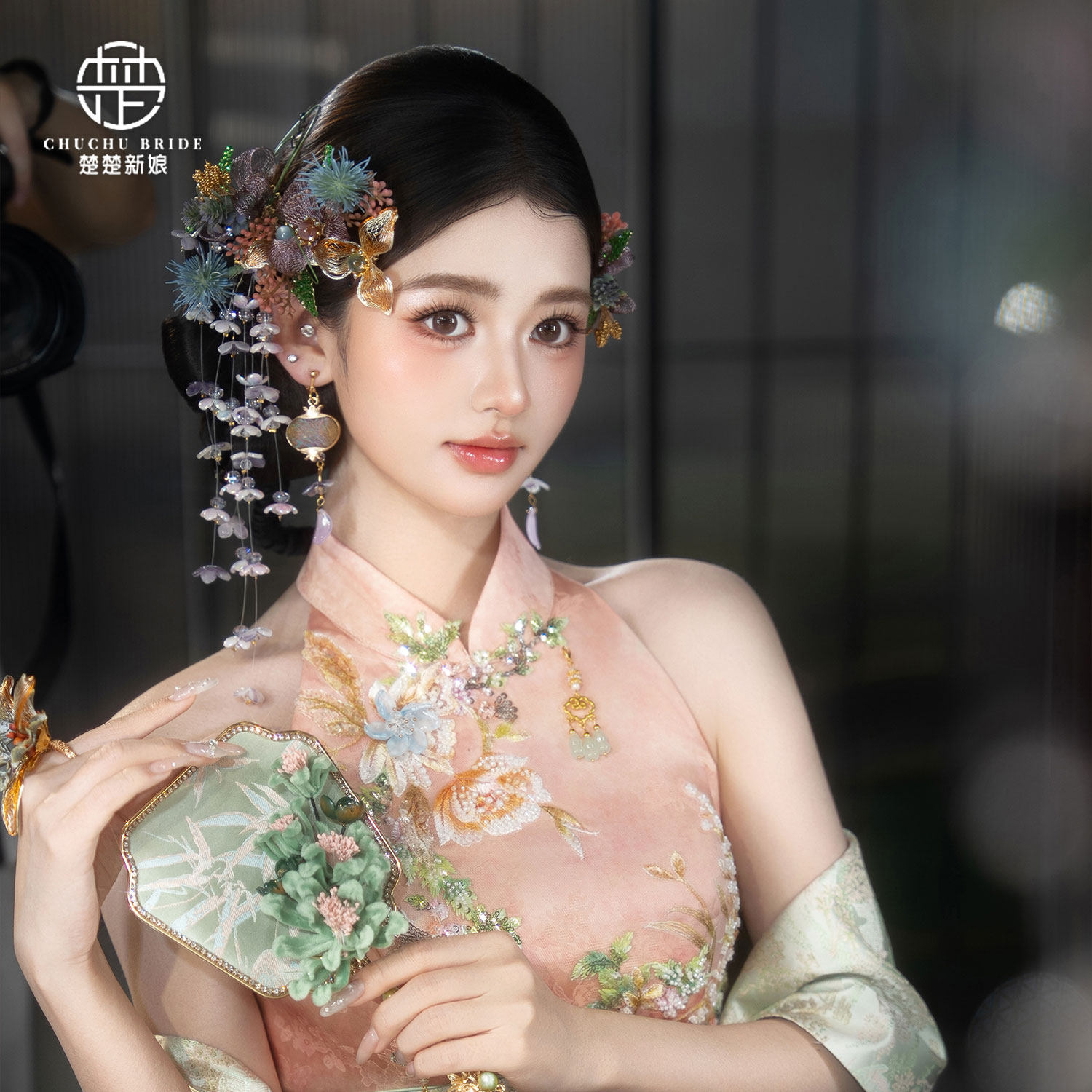 楚楚新娘手工水晶掐丝仿真花发饰