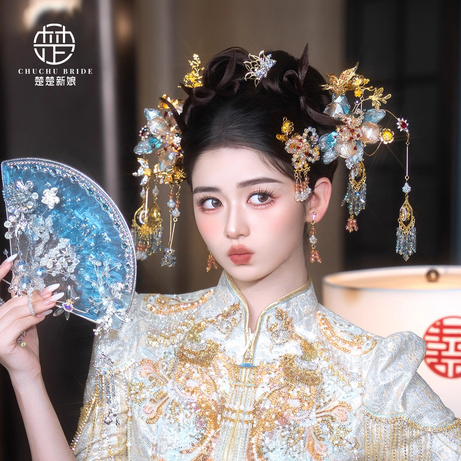 新款中式新娘传统婚礼秀禾发饰品手工精致古装汉服凤钗头饰