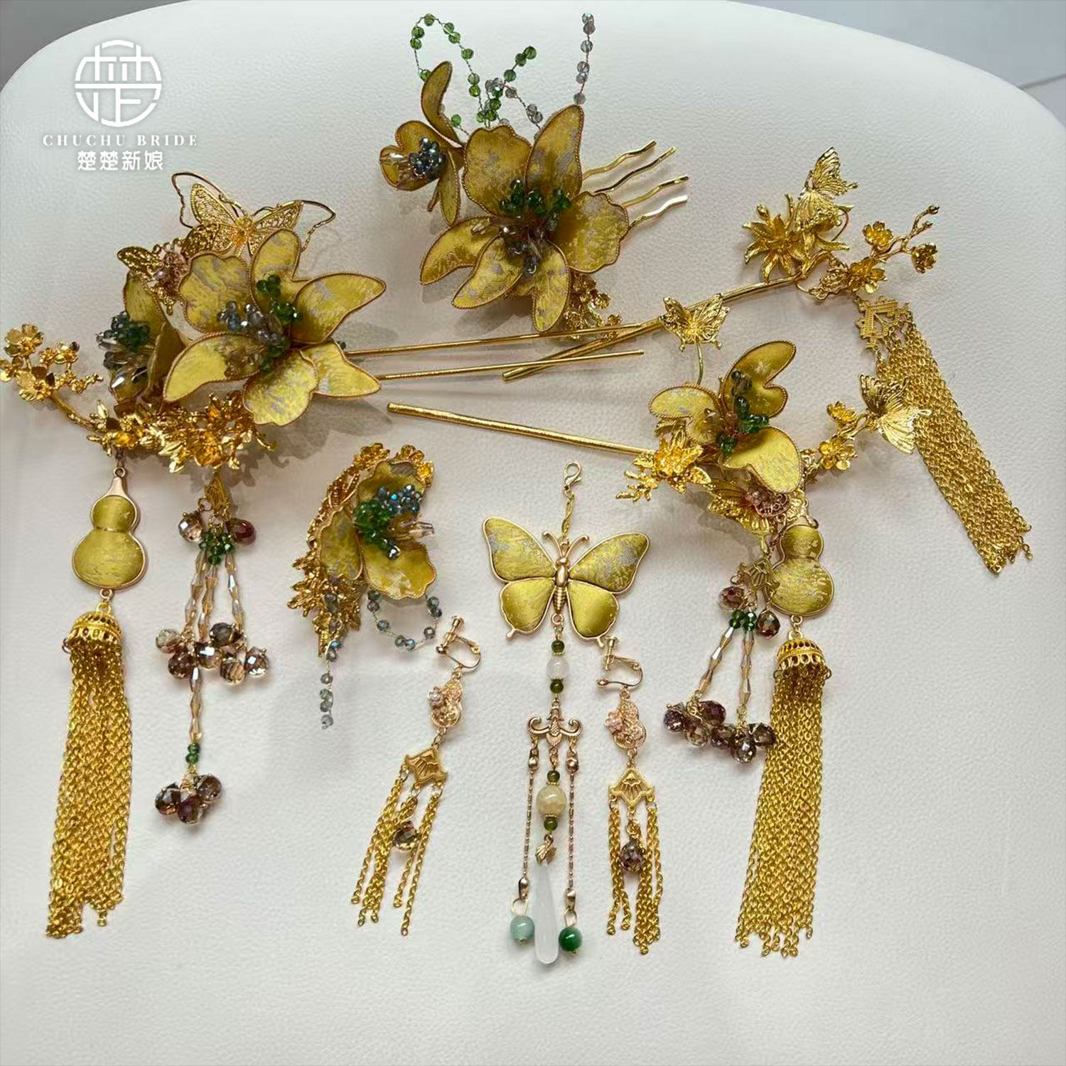 楚楚新娘新中式金色蝴蝶葫芦头饰