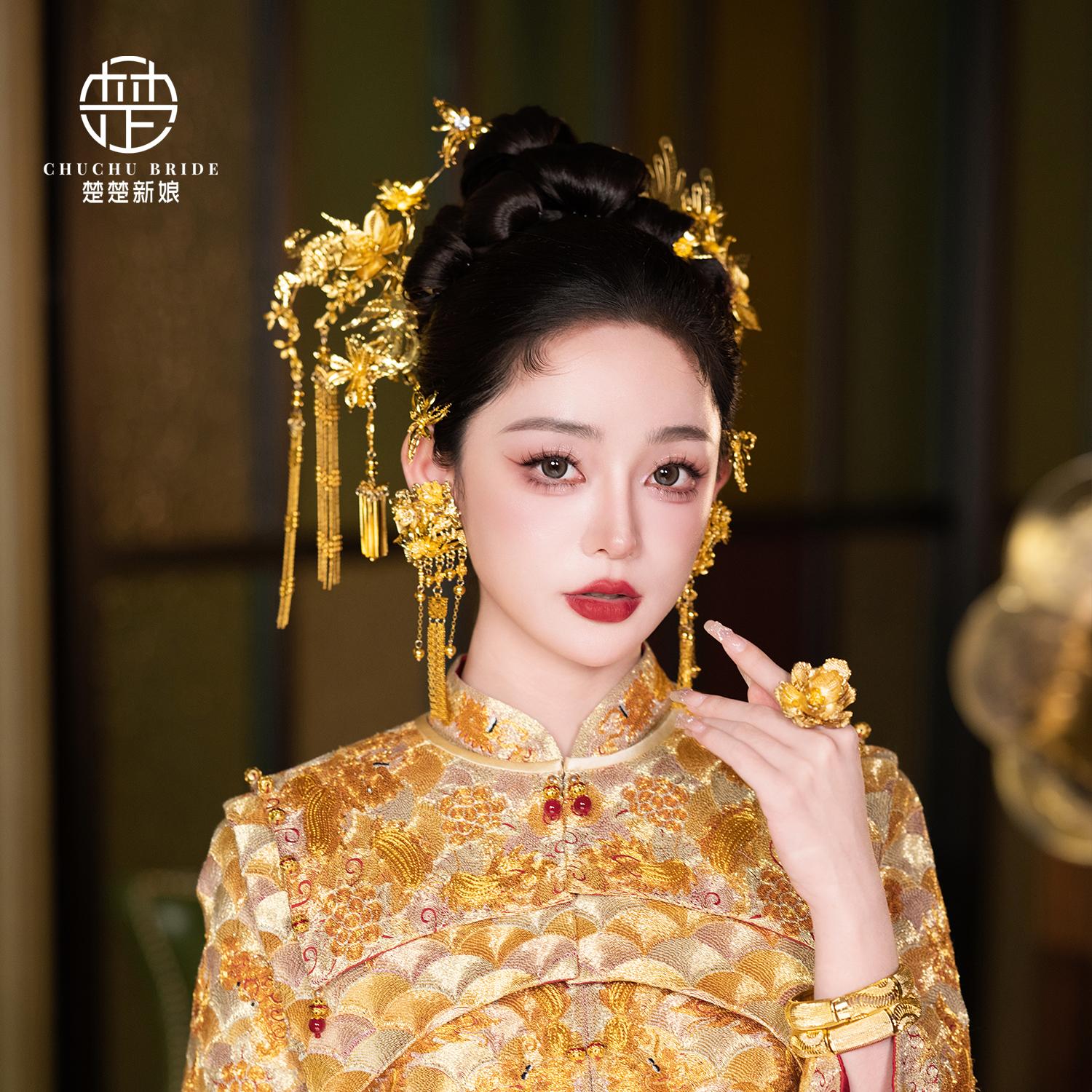 秀禾头饰全金色发簪子