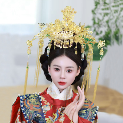 新娘头饰中式龙凤冠秀禾服金色整冠大气奢华汉服婚礼明制发冠饰品