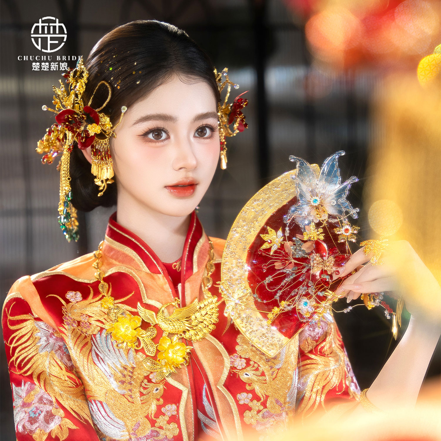 楚楚新娘金红龙凤新娘发饰
