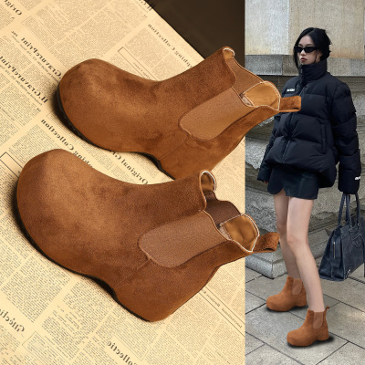 厚底内增高加绒马丁靴子女2025年秋冬季新款爆款切尔西短靴雪地靴