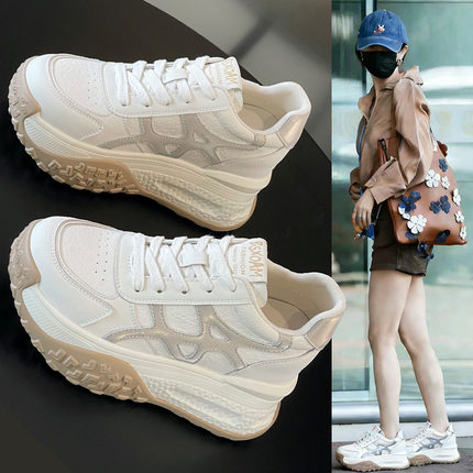 真皮内增高老爹鞋女2026春季新款厚底9运动休闲超火阿甘小白鞋