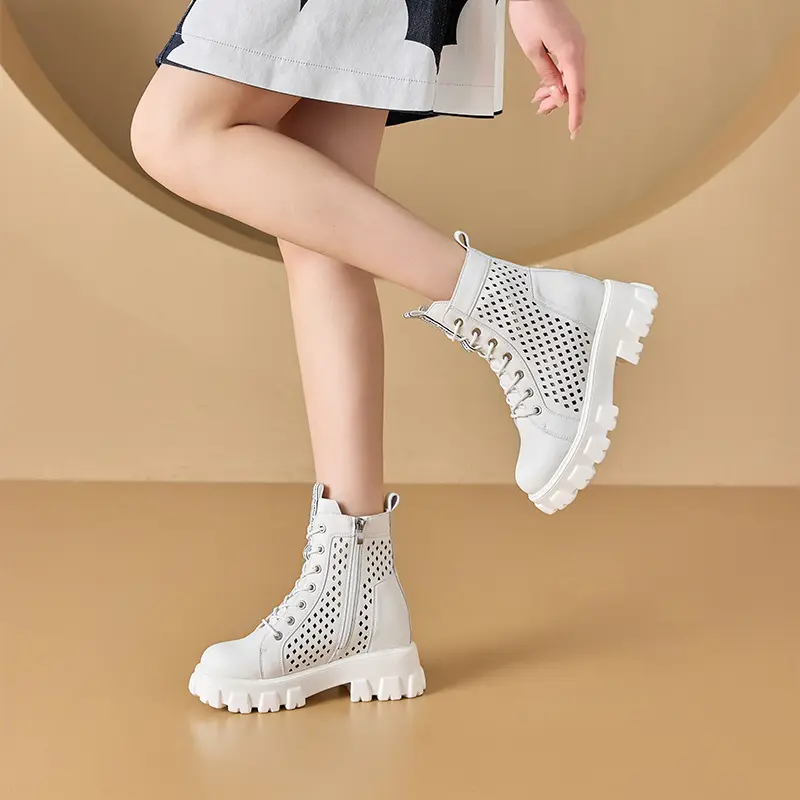 2025小码真皮镂空马丁靴女内增高厚底韩版女式皮靴子休闲拉链女鞋