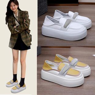 厚底水钻小皮鞋 真皮女韩版 时尚 女单鞋 两穿 潮2023春季 百搭一鞋 新款