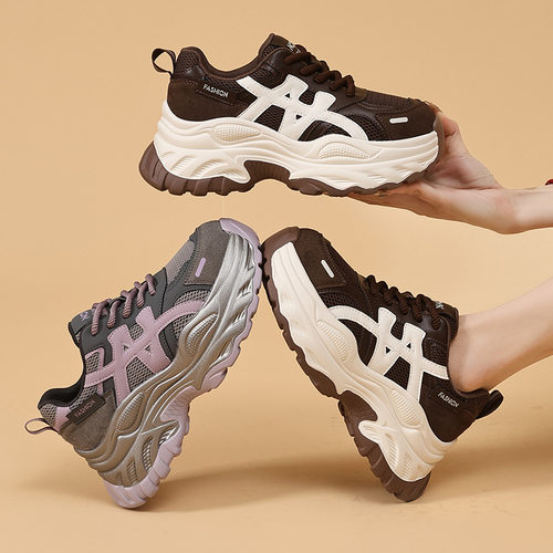 秋冬季厚底增高老爹鞋女休闲运动网面透气百搭潮松糕鞋子女鞋百搭