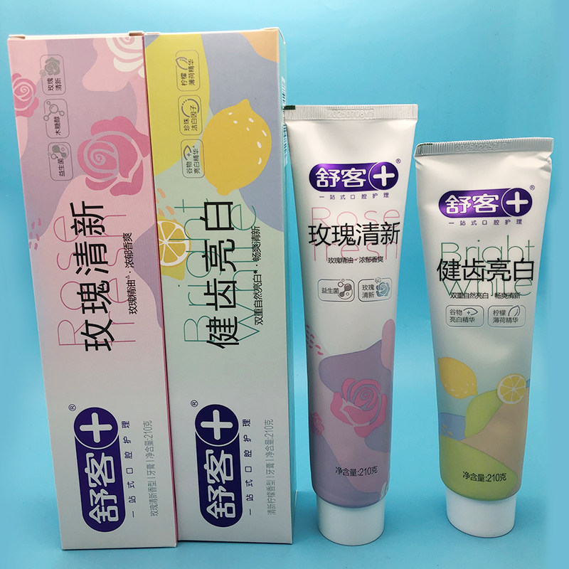 舒客玫瑰清新牙膏益生菌210g两支大容量木糖醇精油柠檬酸锌正品