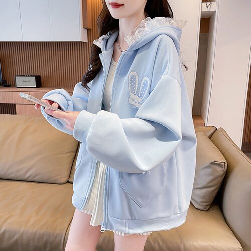 百搭休闲刺绣连帽卫衣外套女春秋