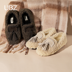 平底保暖一脚蹬浅口乐福豆豆单鞋 UBZ 新款 女2025年冬季 加绒毛毛鞋