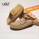 UBZ 一脚蹬真皮乐福单鞋 防水内增高厚底包头勃肯半拖2026春季 新款