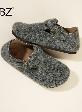 UBZ 灰色毛毡全包勃肯鞋女2026年春季新款复古百搭单鞋博肯毛毛鞋