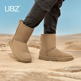 UBZ 加绒真皮防滑加厚东北户外靴子 防水雪地靴男中筒冬2025年新款