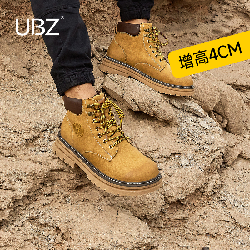 UBZ 防水厚底马丁靴登山鞋男户外2025春新款工装英伦风大黄靴短靴