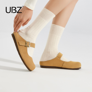 UBZ 防水勃肯拖鞋女外穿2024年春季新款真皮一脚蹬半拖博肯玛丽珍