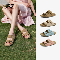UBZ 厚底一字勃肯涼拖鞋女外穿2025夏季新款復(fù)古牛皮軟底博肯涼鞋