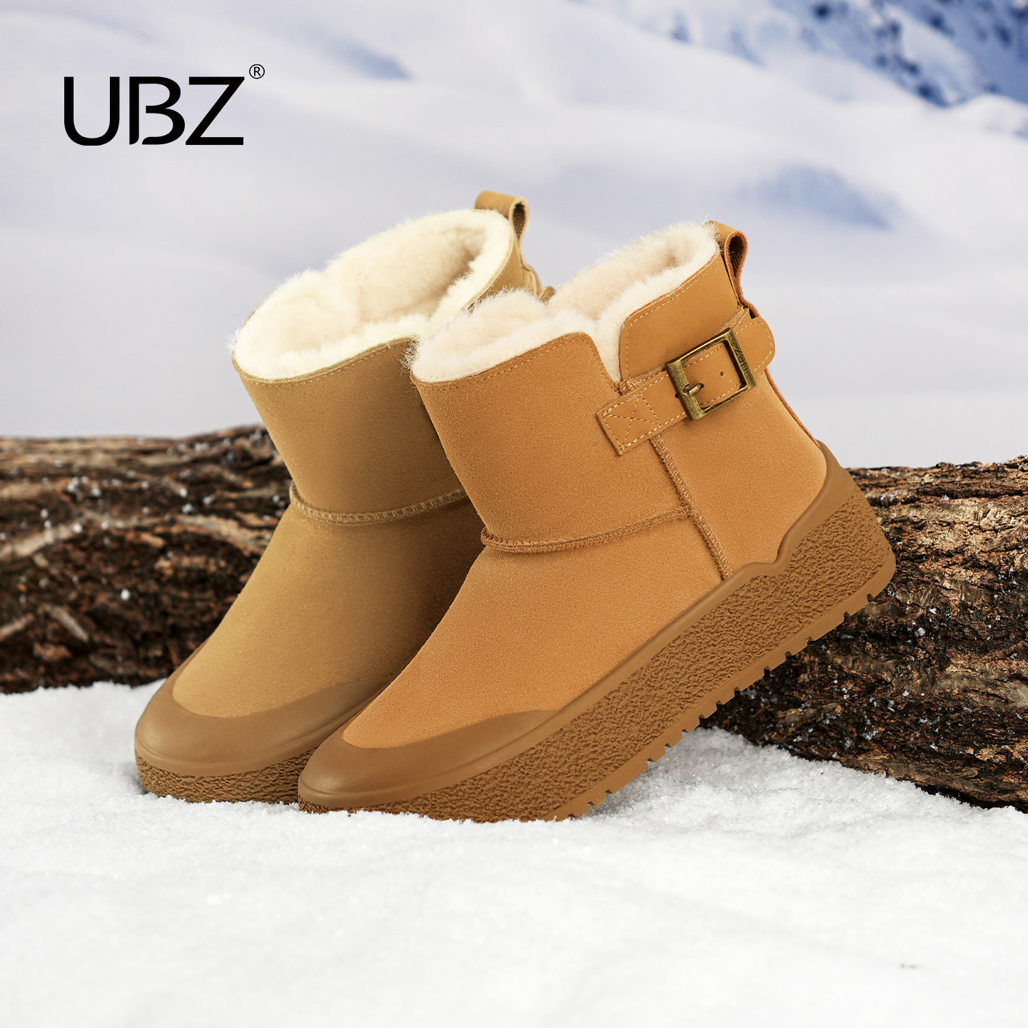 UBZ 防水加绒厚底雪地靴女2025年冬新款防滑保暖休闲加厚棉鞋短靴