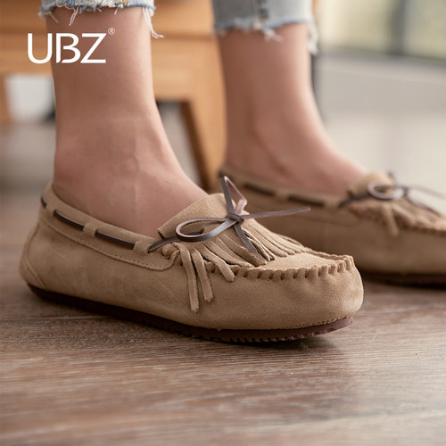 防水流苏蝴蝶结平底春秋豆豆鞋