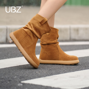 褶皱牛仔短靴时装 时尚 靴 复古堆堆西部休闲靴女2025年秋冬新款 UBZ