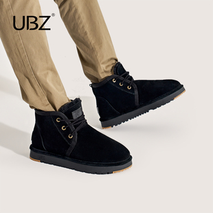 短筒加厚底棉鞋 UBZ 保暖加绒防滑靴子 冬季 防水雪地靴男系带短靴
