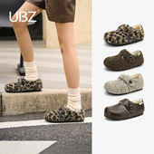 保暖棉鞋 UBZ 2026年新款 魔术贴毛毛鞋 内增高豹纹加绒勃肯鞋 女冬季
