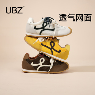 休闲系带不闷脚复古阿甘板鞋 UBZ 新款 女2025年秋季 网面透气德训鞋