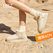 UBZ 加绒加厚防滑保暖棉鞋 防水白色皮面厚底雪地靴女2026冬季 新款