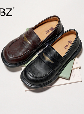 UBZ 乐福鞋女2026春季新款厚底英伦休闲黑色软底不累脚小皮鞋单鞋